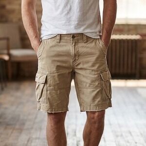 Denim & Supply Ralph Lauren Men's Distressed Cargo Shorts Khaki Size 34 Flag